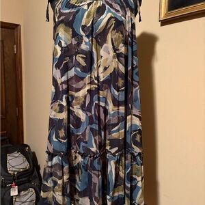 Robbie Bee Blue and Cream Abstract Maxi Dress